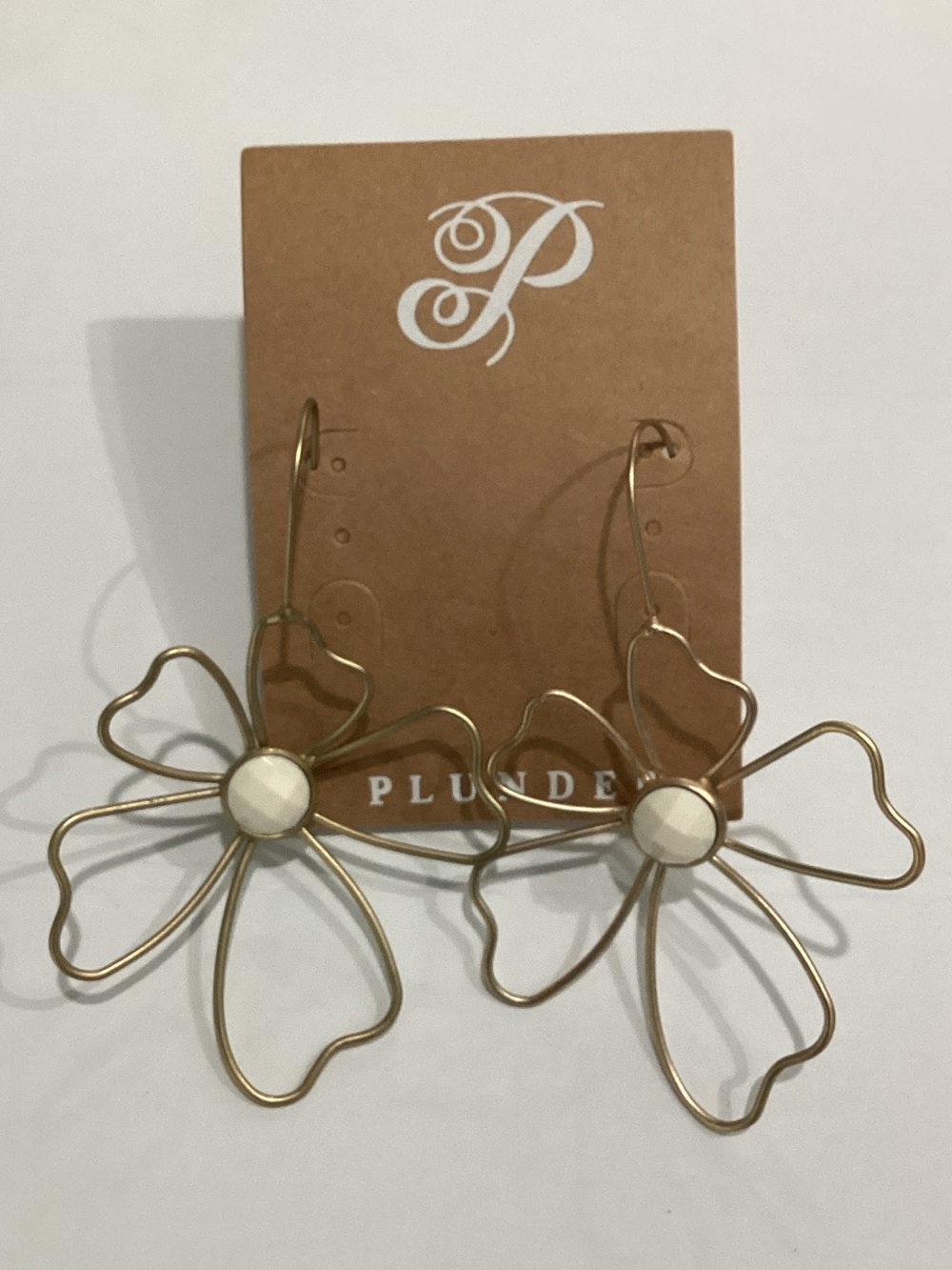 Plunder Gold Flower Hoop Earrings with Cream Center